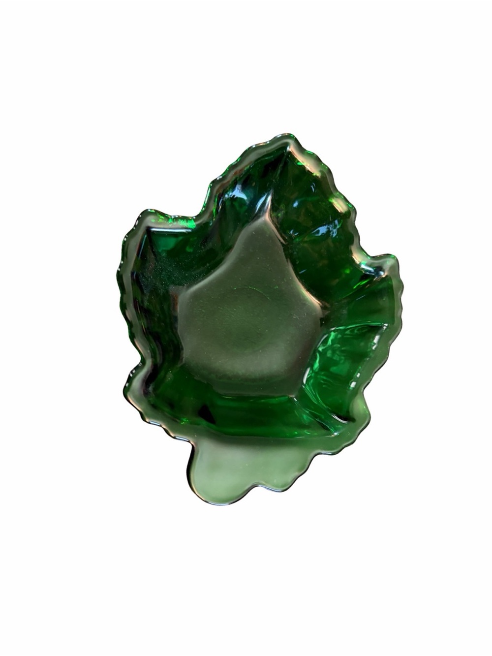 Vintage Mid-Century Anchor Hocking Emerald Green Maple Leaf 6” Candy Dish